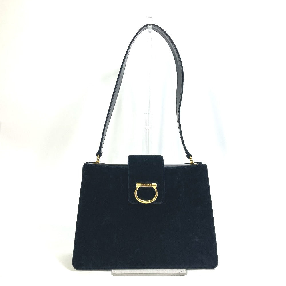 CELINE Shoulder Bag Velor / leather black Gamaguchi vintage Women Secondhand