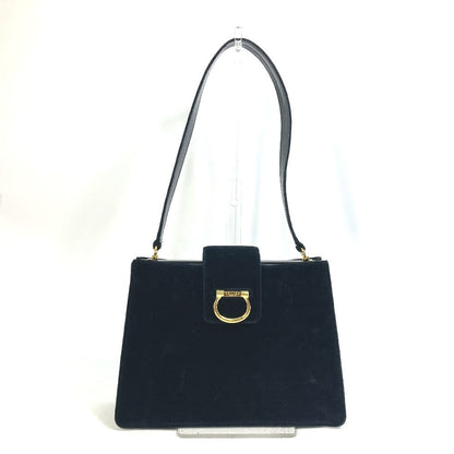 CELINE Shoulder Bag Velor / leather black Gamaguchi vintage Women Secondhand