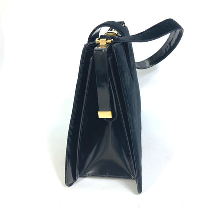 CELINE Shoulder Bag Velor / leather black Gamaguchi vintage Women Secondhand