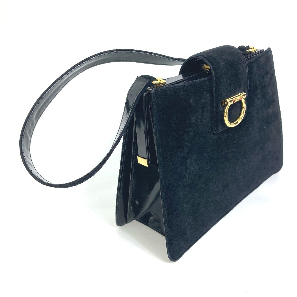 CELINE Shoulder Bag Velor / leather black Gamaguchi vintage Women Secondhand