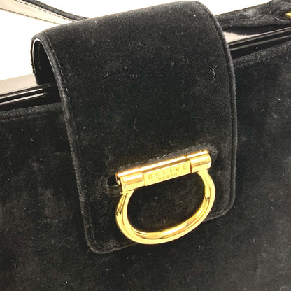 CELINE Shoulder Bag Velor / leather black Gamaguchi vintage Women Secondhand