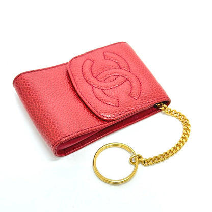 CHANEL Cigarette case Caviar skin Red CC COCO Mark mini Women Used
