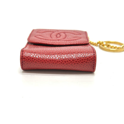 CHANEL Cigarette case Caviar skin Red CC COCO Mark mini Women Used