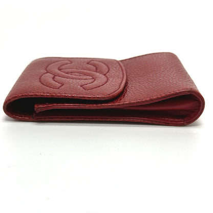 CHANEL Cigarette case Caviar skin Red CC COCO Mark mini Women Used