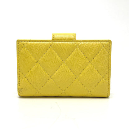 CHANEL Coin case AP1991 Caviar skin yellow CC COCO Mark classic small wallet Women Used