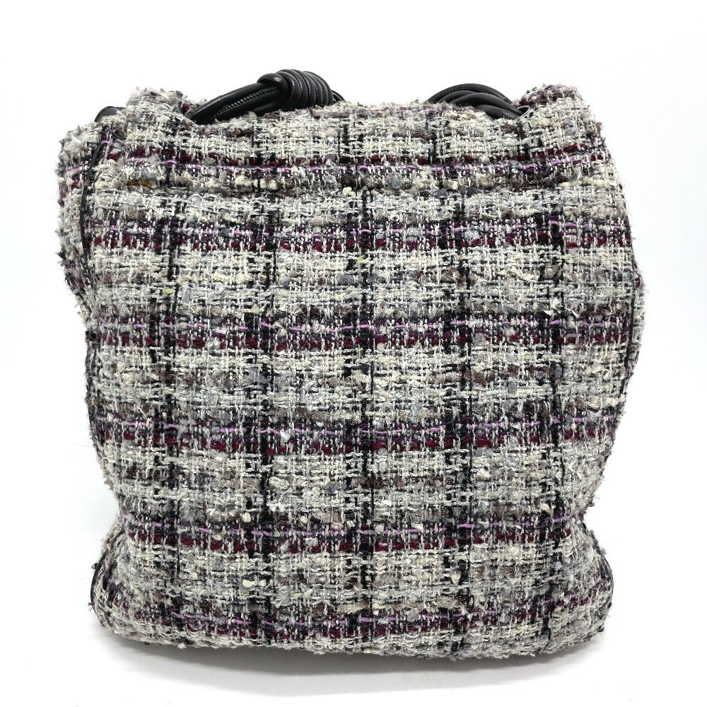 CHANEL Shoulder Bag tweed gray Camelia flap Women Used