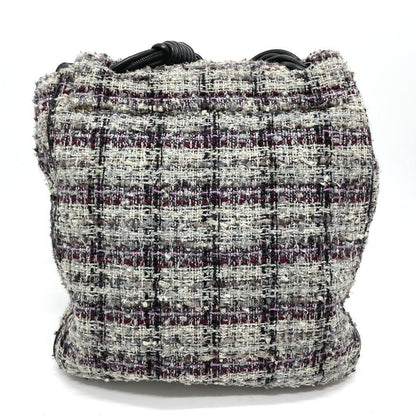 CHANEL Shoulder Bag tweed gray Camelia flap Women Used