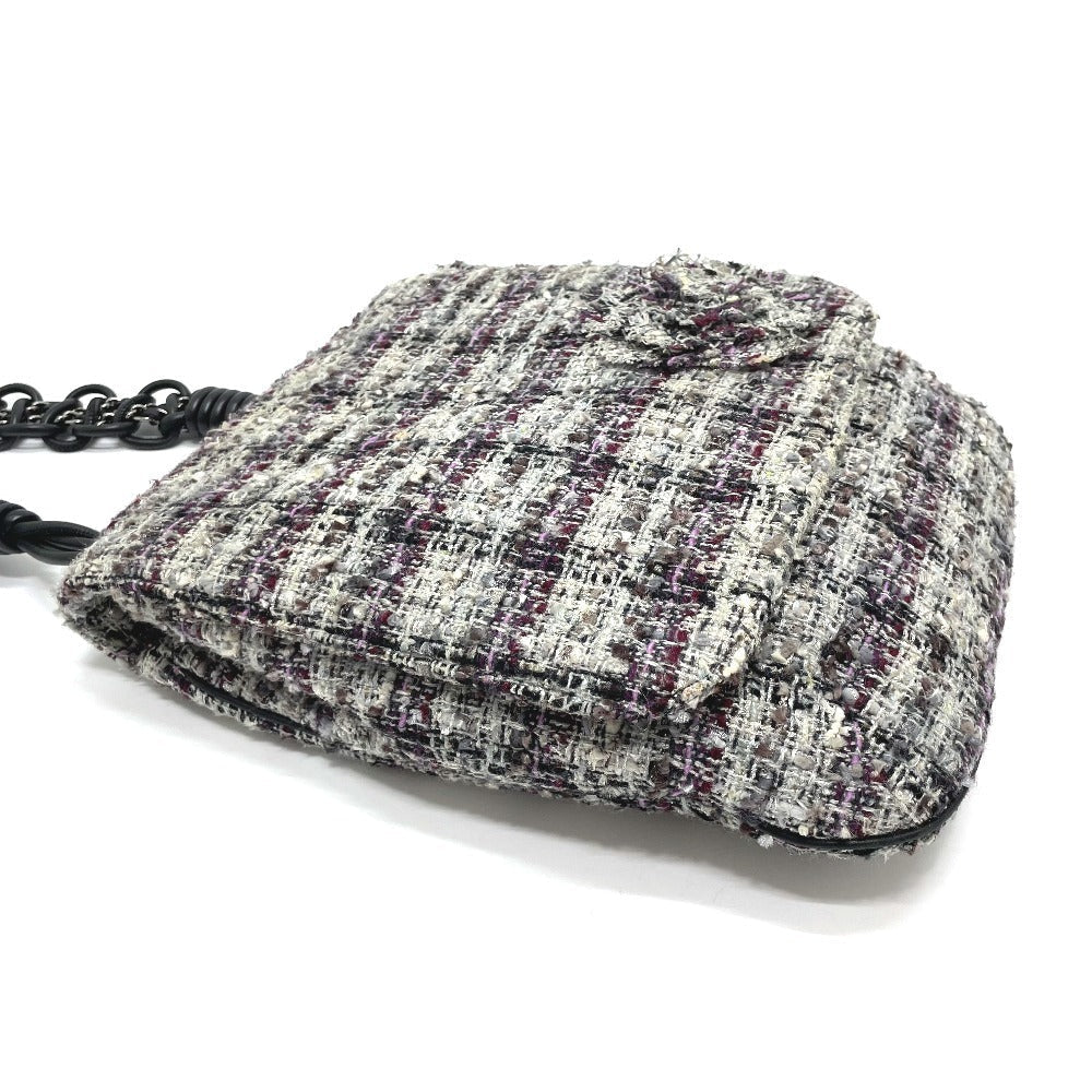 CHANEL Shoulder Bag tweed gray Camelia flap Women Used