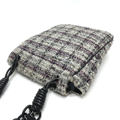 CHANEL Shoulder Bag tweed gray Camelia flap Women Used