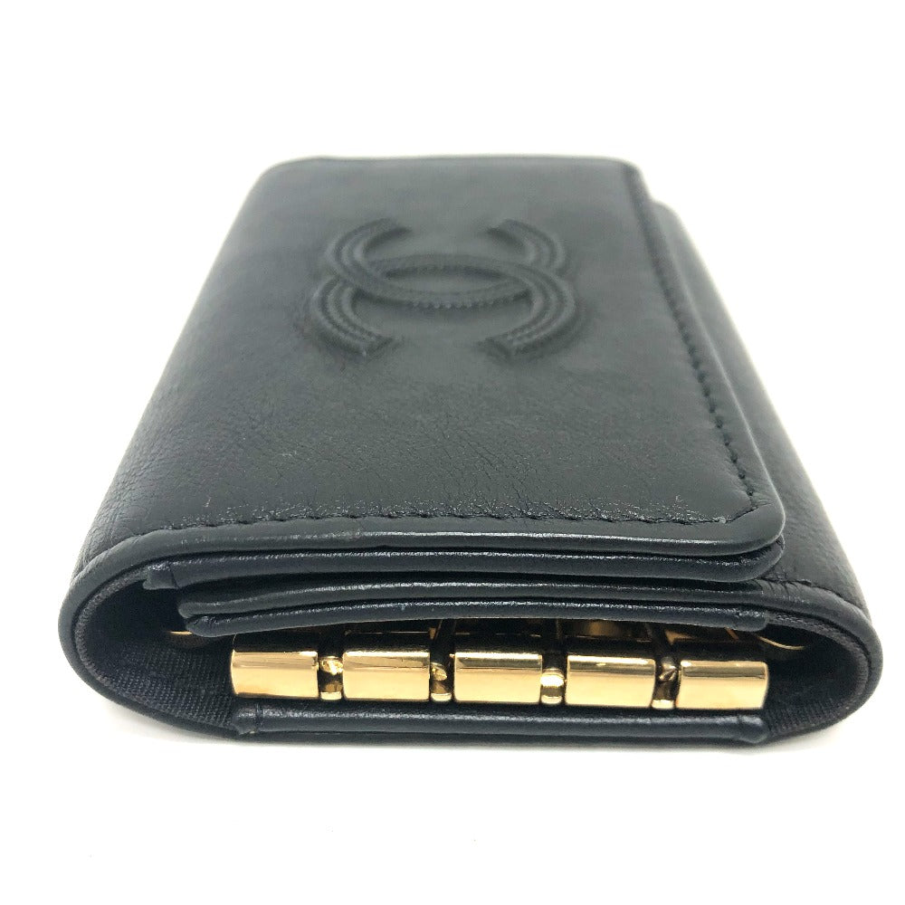 CHANEL Key case Key holder  leather black COCO Mark 4 stations with key ring Women Used