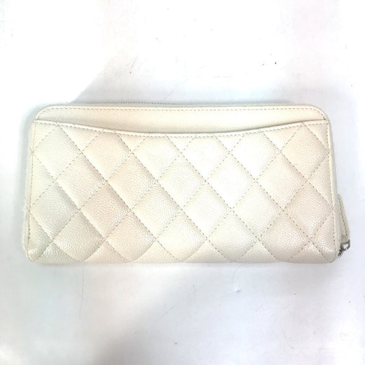 CHANEL Long Wallet Purse A50097 Caviar skin white Matelasse CC COCO Mark Zip Around Women Used