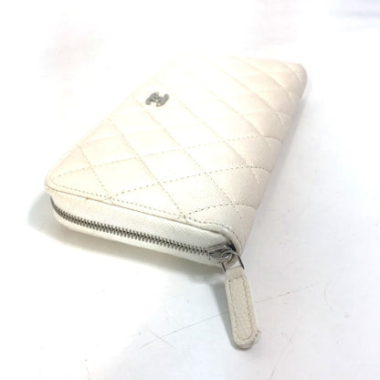 CHANEL Long Wallet Purse A50097 Caviar skin white Matelasse CC COCO Mark Zip Around Women Used