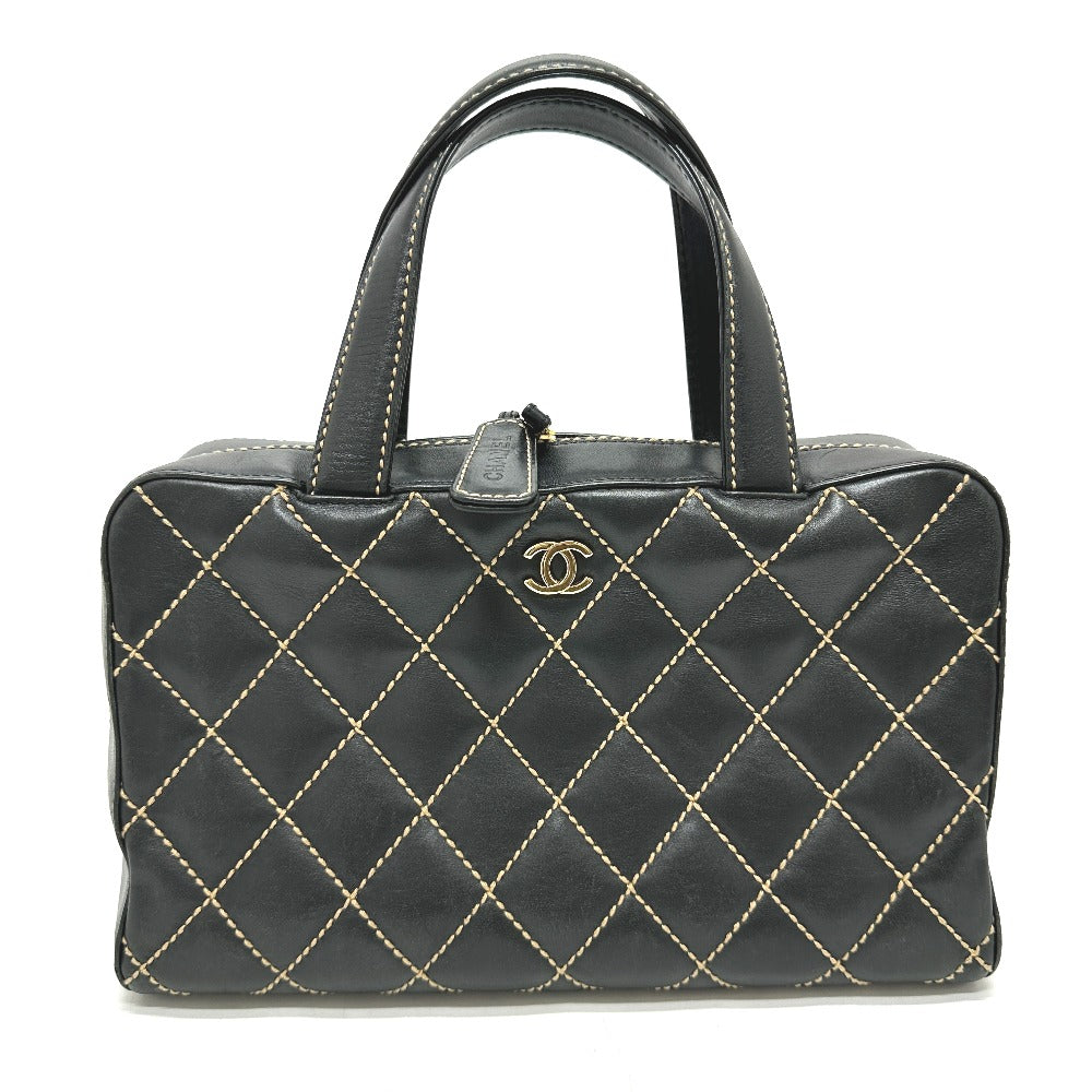 CHANEL Handbag Calfskin black CC COCO Mark Wild stitch Women Used