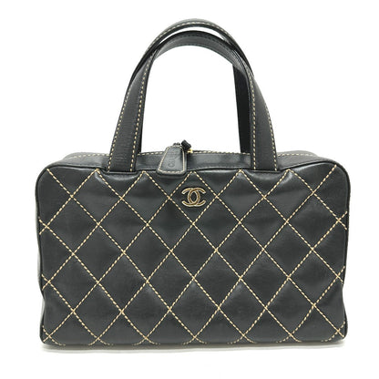 CHANEL Handbag Calfskin black CC COCO Mark Wild stitch Women Used