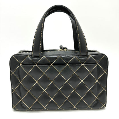 CHANEL Handbag Calfskin black CC COCO Mark Wild stitch Women Used