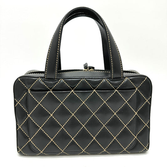 CHANEL Handbag Calfskin black CC COCO Mark Wild stitch Women Used