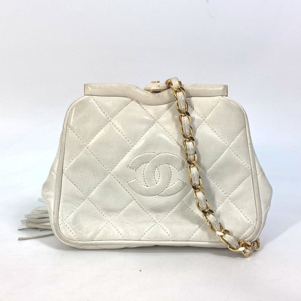 CHANEL Waist bag lambskin white COCO Mark CC Matrasse quilting Women Used