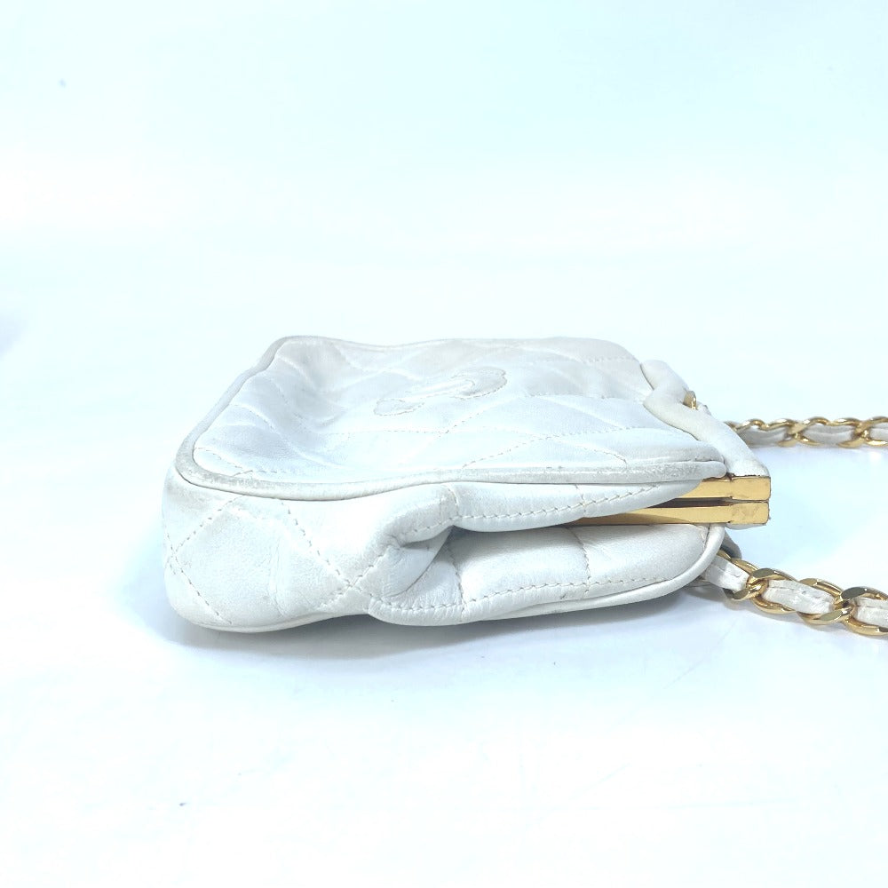 CHANEL Waist bag lambskin white COCO Mark CC Matrasse quilting Women Used