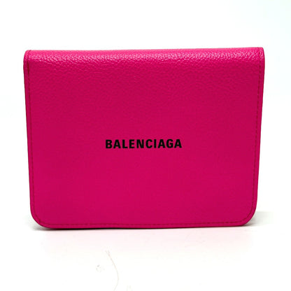 BALENCIAGA Folded wallet leather pink logo Ville unisex(Unisex)