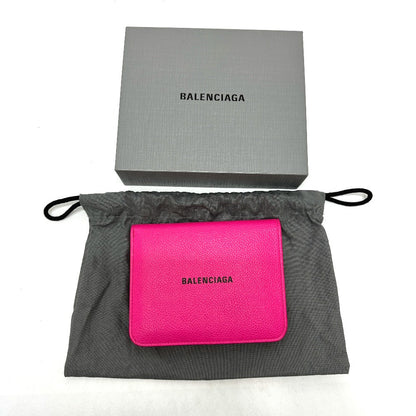 BALENCIAGA Folded wallet leather pink logo Ville unisex(Unisex)