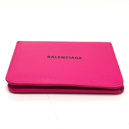 BALENCIAGA Folded wallet leather pink logo Ville unisex(Unisex)