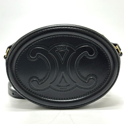 CELINE Shoulder Bag leather black Triomphe Oval Purse Cuir Women Used