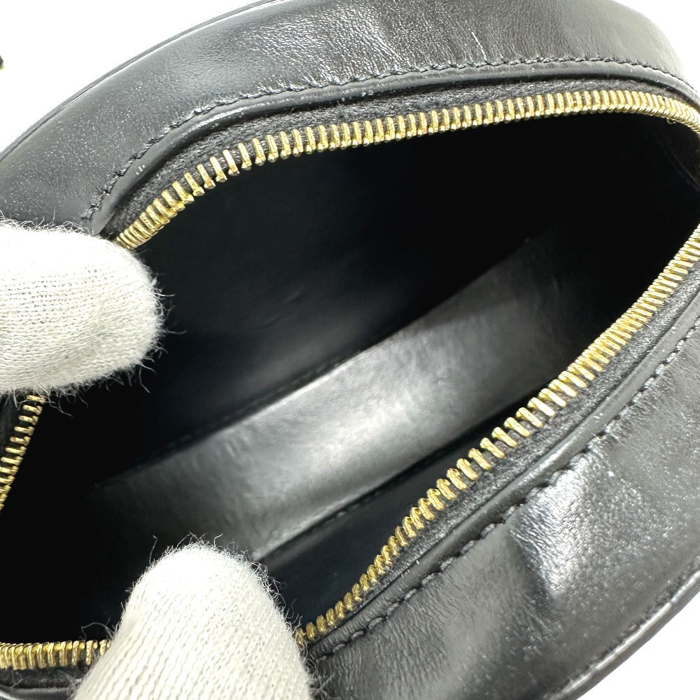 CELINE Shoulder Bag leather black Triomphe Oval Purse Cuir Women Used