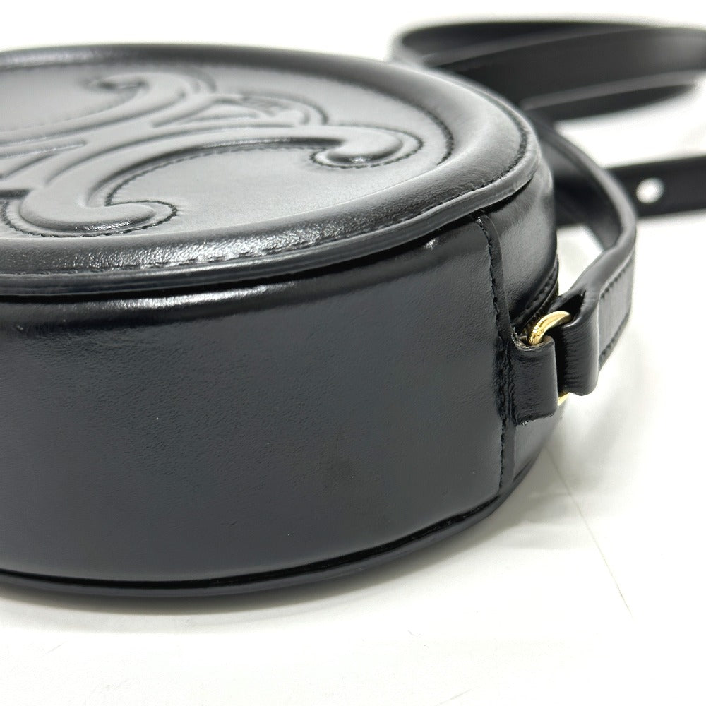 CELINE Shoulder Bag leather black Triomphe Oval Purse Cuir Women Used