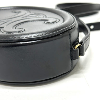CELINE Shoulder Bag leather black Triomphe Oval Purse Cuir Women Used