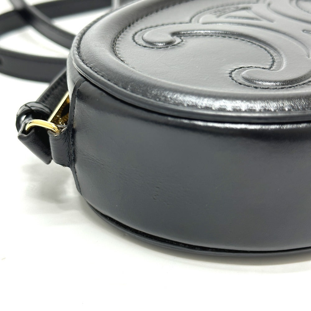 CELINE Shoulder Bag leather black Triomphe Oval Purse Cuir Women Used