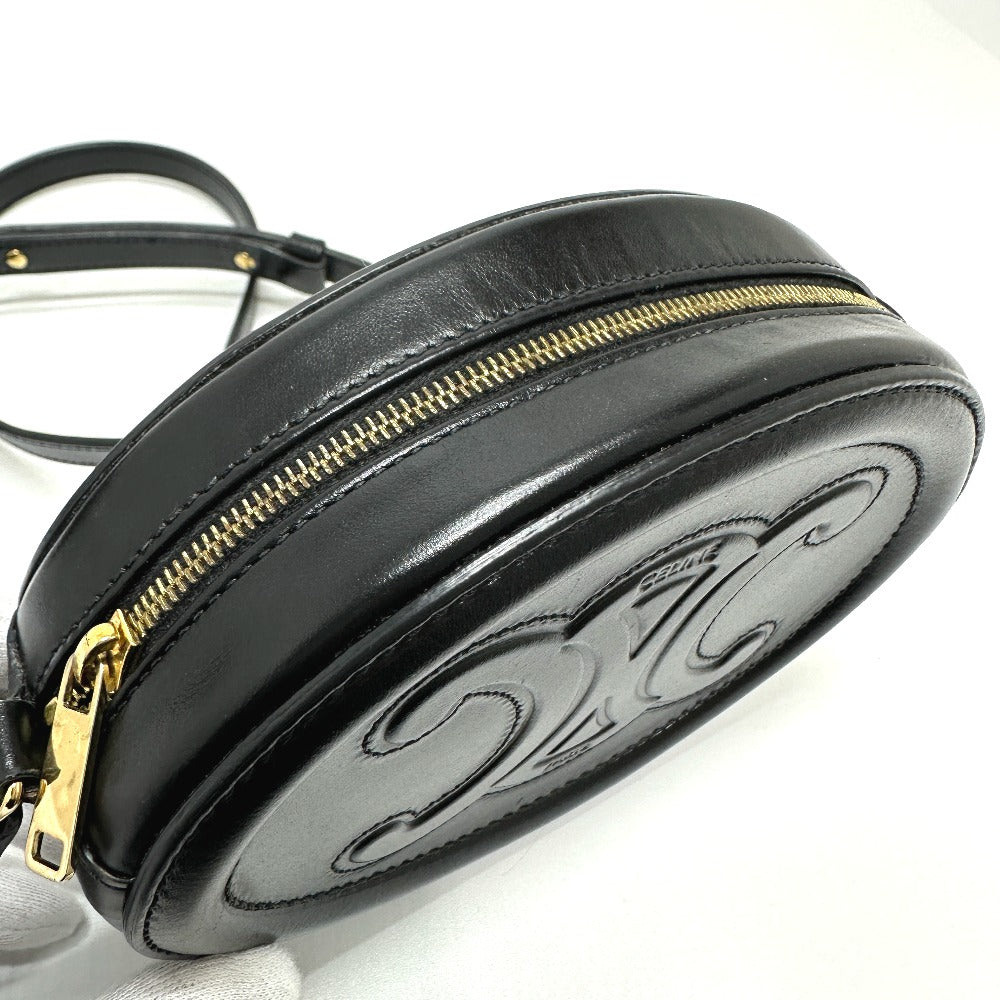 CELINE Shoulder Bag leather black Triomphe Oval Purse Cuir Women Used