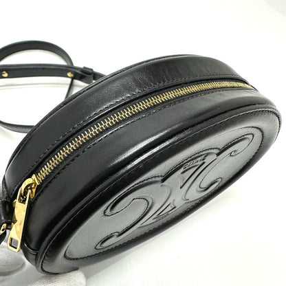 CELINE Shoulder Bag leather black Triomphe Oval Purse Cuir Women Used