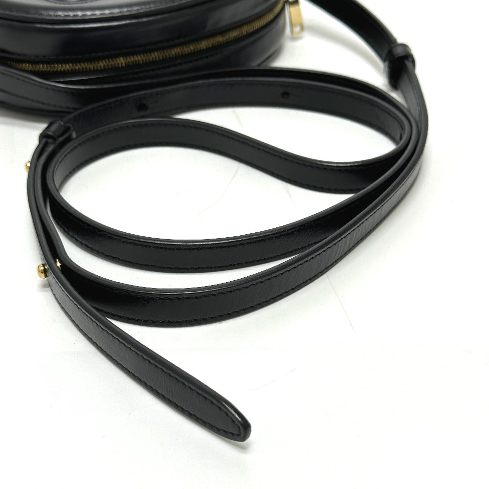 CELINE Shoulder Bag leather black Triomphe Oval Purse Cuir Women Used