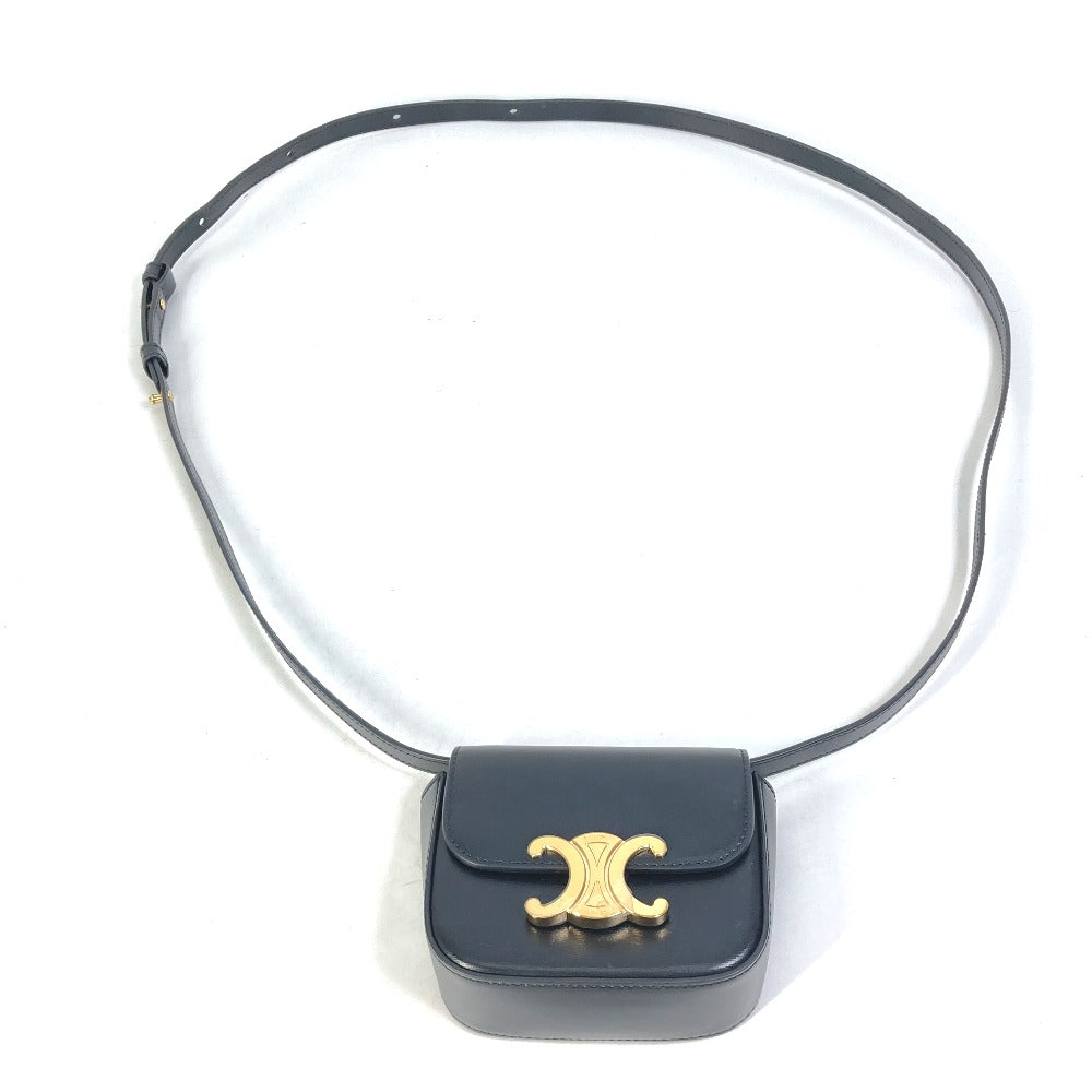 CELINE Shoulder Bag leather black Pochette mini triomphe Women Used