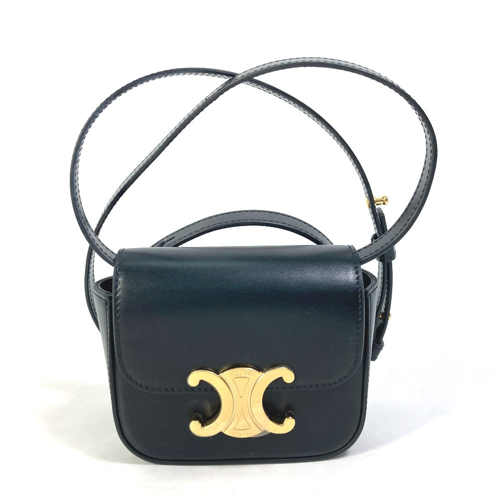 CELINE Shoulder Bag leather black Pochette mini triomphe Women Used