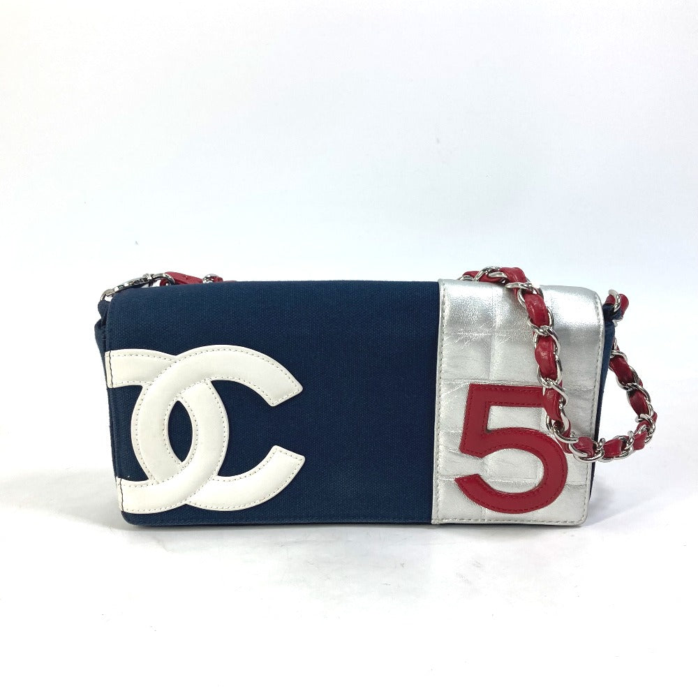 CHANEL Shoulder Bag Canvas / leather Navy vintage NO.5 Number 5 Women Used