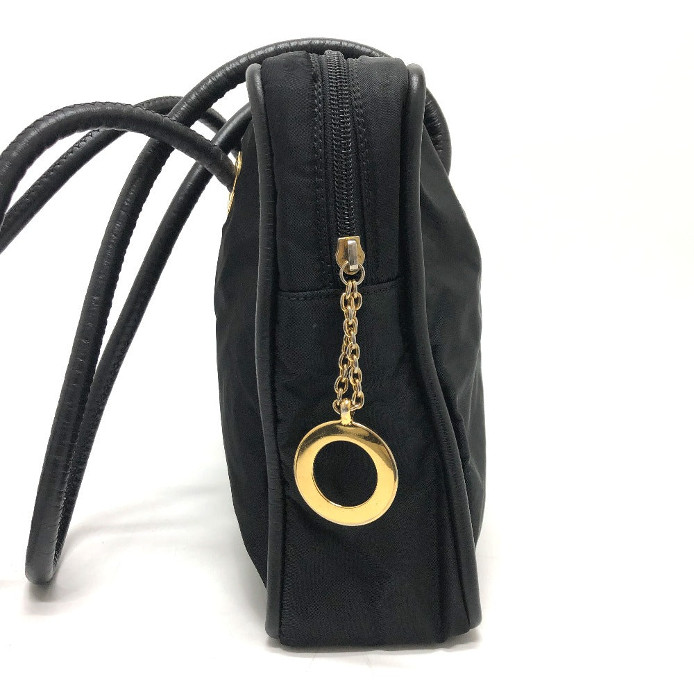 CELINE Shoulder Bag Nylon / leather black Circle logo vintage Women Used