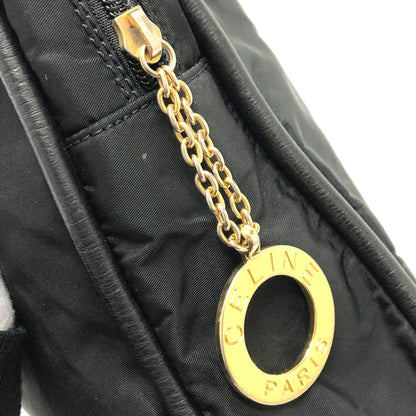 CELINE Shoulder Bag Nylon / leather black Circle logo vintage Women Used