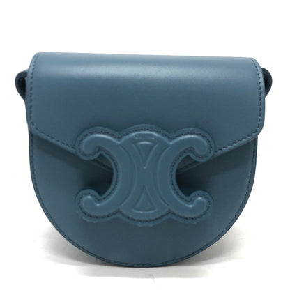 CELINE Shoulder Bag Leather, Calf Leather blue Triomphe Mini Buzas Cuir Women Used