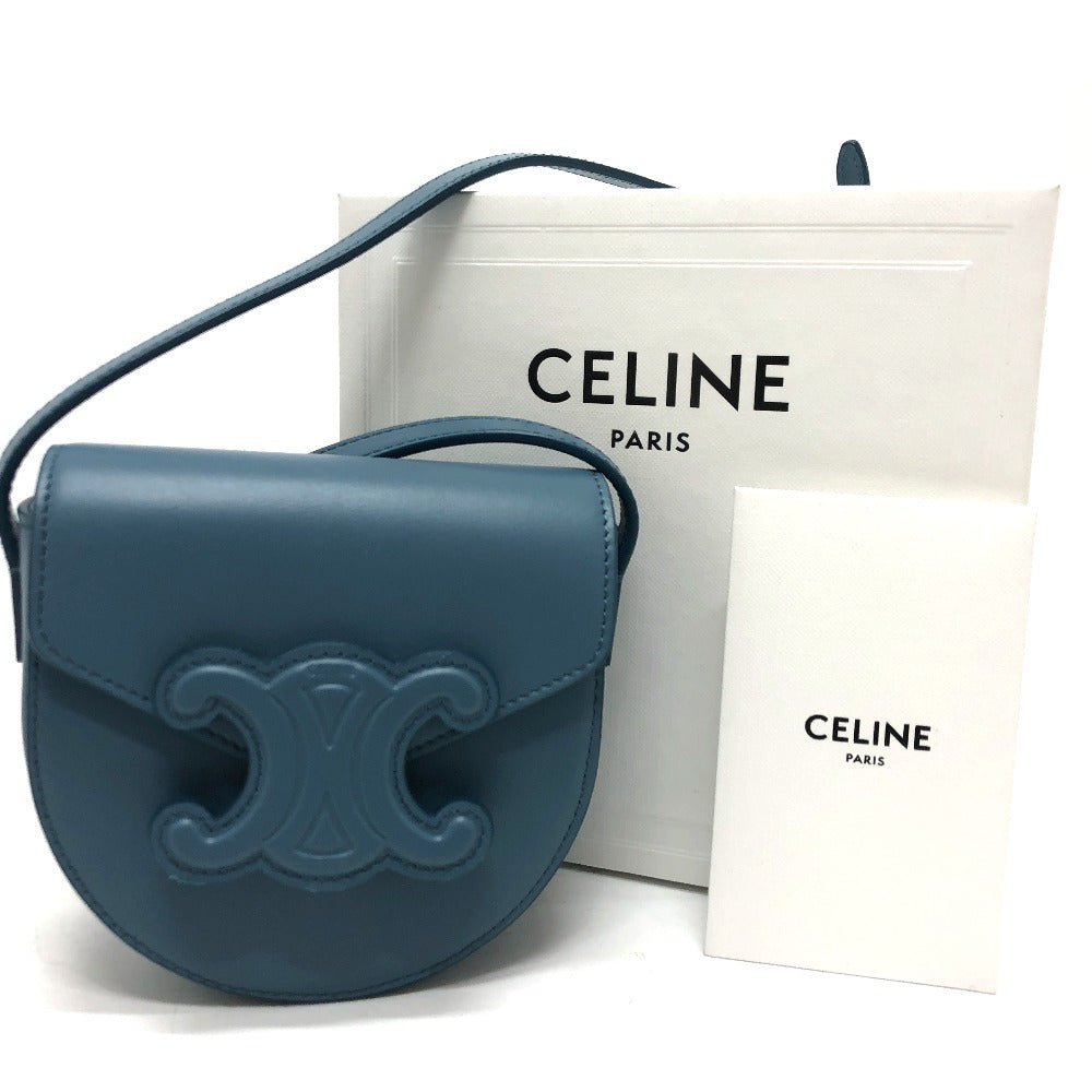 CELINE Shoulder Bag Leather, Calf Leather blue Triomphe Mini Buzas Cuir Women Used
