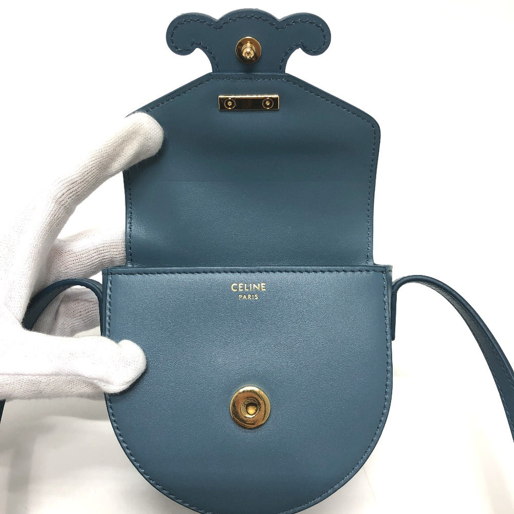 CELINE Shoulder Bag Leather, Calf Leather blue Triomphe Mini Buzas Cuir Women Used