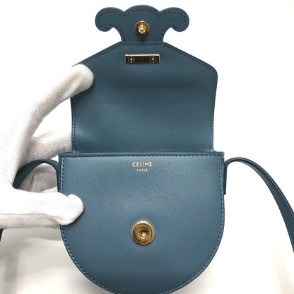 CELINE Shoulder Bag Leather, Calf Leather blue Triomphe Mini Buzas Cuir Women Used