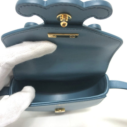 CELINE Shoulder Bag Leather, Calf Leather blue Triomphe Mini Buzas Cuir Women Used
