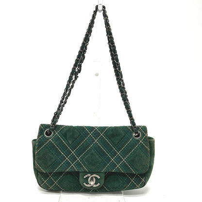 CHANEL Shoulder Bag suede green CC COCO Mark Matrasse 25 Women Used