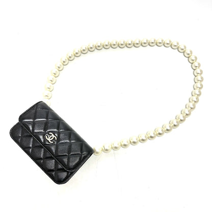 CHANEL Shoulder Bag lambskin black CC COCO Mark Pearl Shoulder