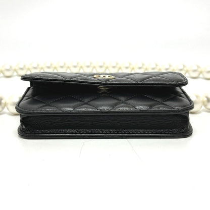 CHANEL Shoulder Bag lambskin black CC COCO Mark Pearl Shoulder