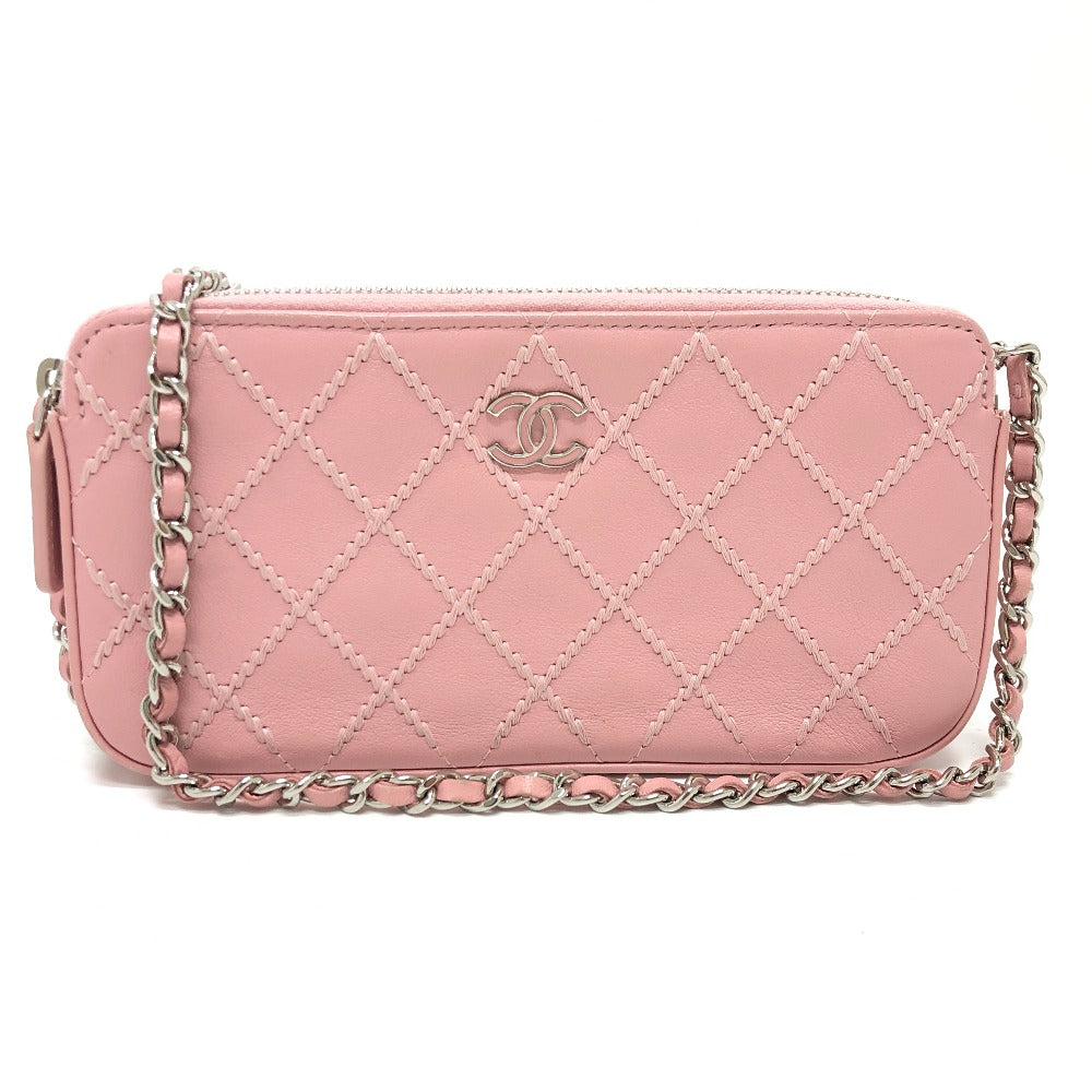 CHANEL Shoulder Bag A82527  lambskin pink CC COCO Mark Matelasse Wild Stitch Women Used