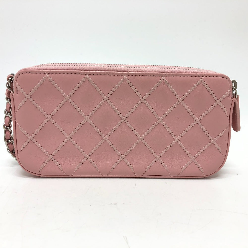 CHANEL Shoulder Bag A82527  lambskin pink CC COCO Mark Matelasse Wild Stitch Women Used