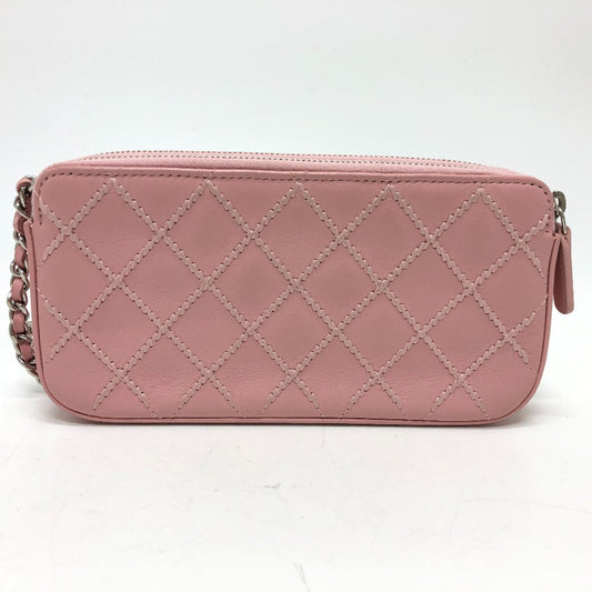 CHANEL Shoulder Bag A82527  lambskin pink CC COCO Mark Matelasse Wild Stitch Women Used
