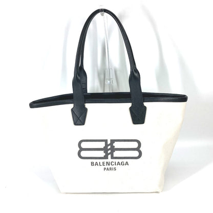 BALENCIAGA Tote Bag 692068 Canvas / leather white By color jumbo logo small Women